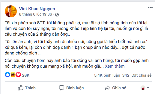  
Dòng chia sẻ của Khắc Việt nói về Khắc Tiệp (Ảnh: chụp màn hình) - Tin sao Viet - Tin tuc sao Viet - Scandal sao Viet - Tin tuc cua Sao - Tin cua Sao