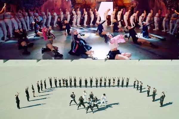  
Cảnh dàn xếp đội hình vòng cung của BLACKPINK trong MV cũng được cho là "học hỏi" từ BTS. Ảnh: Chụp màn hình