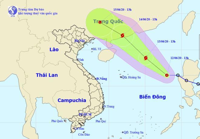 
Dự báo hướng đi của con bão số 1 trên Biển Đông (Ảnh: Trung tâm Dự báo Khí tượng Thủy văn Quốc gia)
