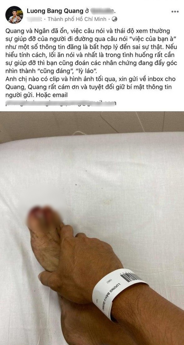  
Chia sẻ của Lương Bằng Quang sau khi bị hành hung. (Ảnh: FBNV)