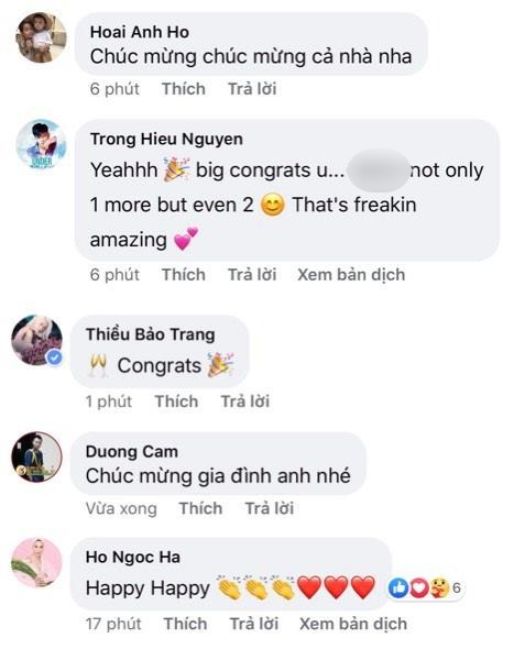  
Dàn sao Việt nô nức gửi đến cặp vợ chồng những lời chúc mừng. (Ảnh: Chụp màn hình)