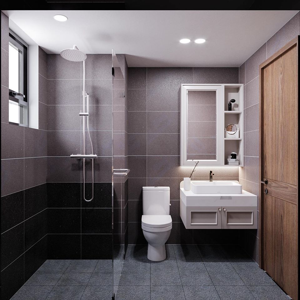  
Phòng tắm sử dụng tông màu trầm, diện tích rộng tạo cảm giác thông thoáng sạch sẽ (Ảnh: FBNV). - Tin sao Viet - Tin tuc sao Viet - Scandal sao Viet - Tin tuc cua Sao - Tin cua Sao