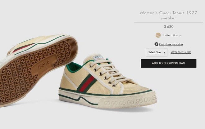  
Mẫu giày Tennis 1977 được cho ra mắt từ 40 năm trước dành cho những tay vợt chuyên nghiệp nhưng nay đã được Gucci sáng tạo lại với diện mạo mới, thời trang hơn. (Ảnh: Chụp màn hình)