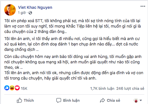  
Dòng status bức xúc của Khắc Việt (Ảnh chụp màn hình) - Tin sao Viet - Tin tuc sao Viet - Scandal sao Viet - Tin tuc cua Sao - Tin cua Sao