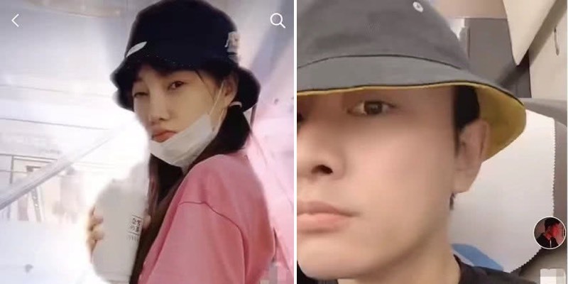  
Trong hình ảnh khác, Giả Nãi Lượng - Lý Tiểu Lộ còn bị soi ra chi tiết đội nón giống nhau. (Ảnh: Weibo)