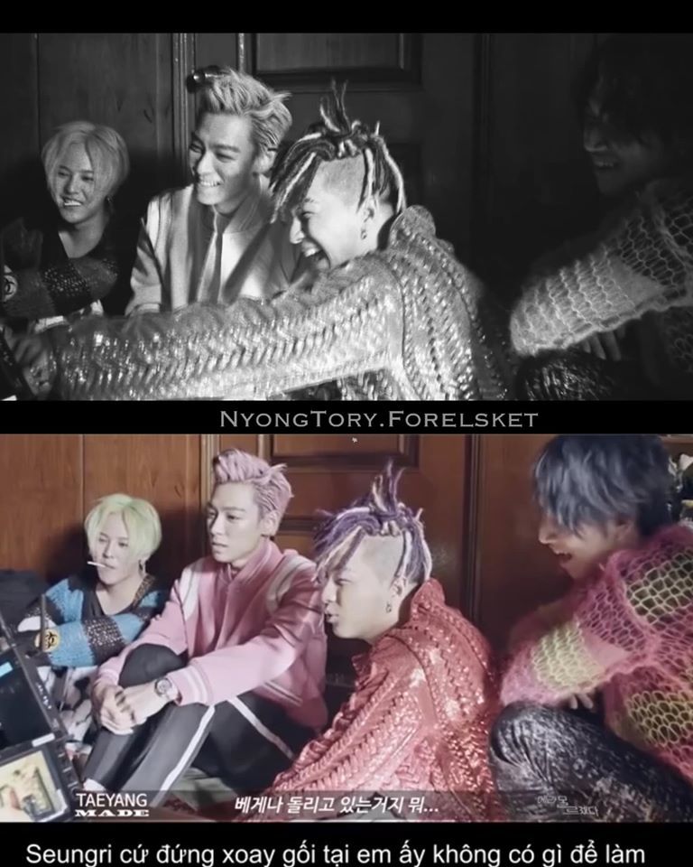  
Khoảnh khắc 4 thành viên trong phim tài liệu của Taeyang chính là thời điểm đang xem cậu em út "làm trò". Ảnh: NyongTory.Forelsket