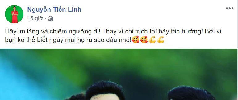  
Tiến Linh đăng tải dòng trạng thái đầu tiên sau phát ngôn gây tranh cãi của Huỳnh Hồng Loan khiến dân mạng chú ý. (Ảnh: Chụp màn hình).