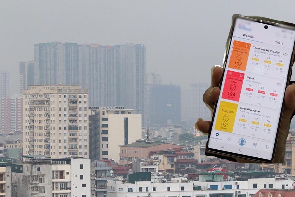  
Chất lượng không khí ở các thành phố lớn thuộc Việt Nam được đo qua một ứng dụng trên điện thoại. (Ảnh: Thanh Niên)