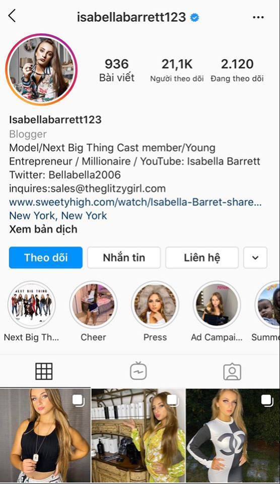  
Instagram của Hoa hậu nhí nổi tiếng một thời hiện đang có hơn 21.000 người theo dõi (Ảnh: IGNV)