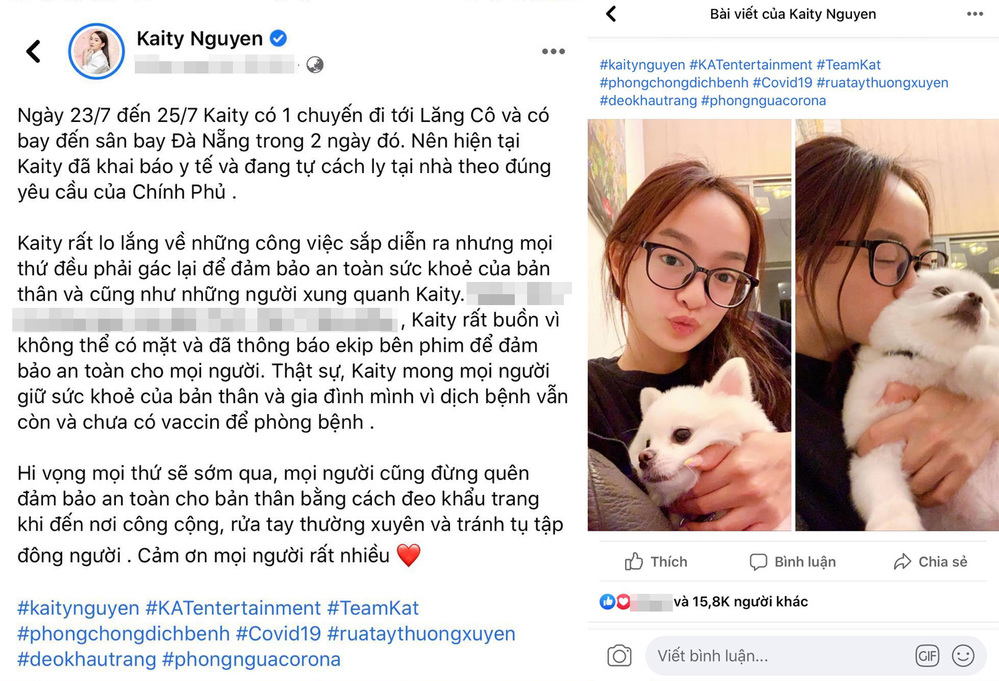  
Kaity Nguyễn thông báo trên trang fanpage. (Ảnh: Chụp màn hình)
