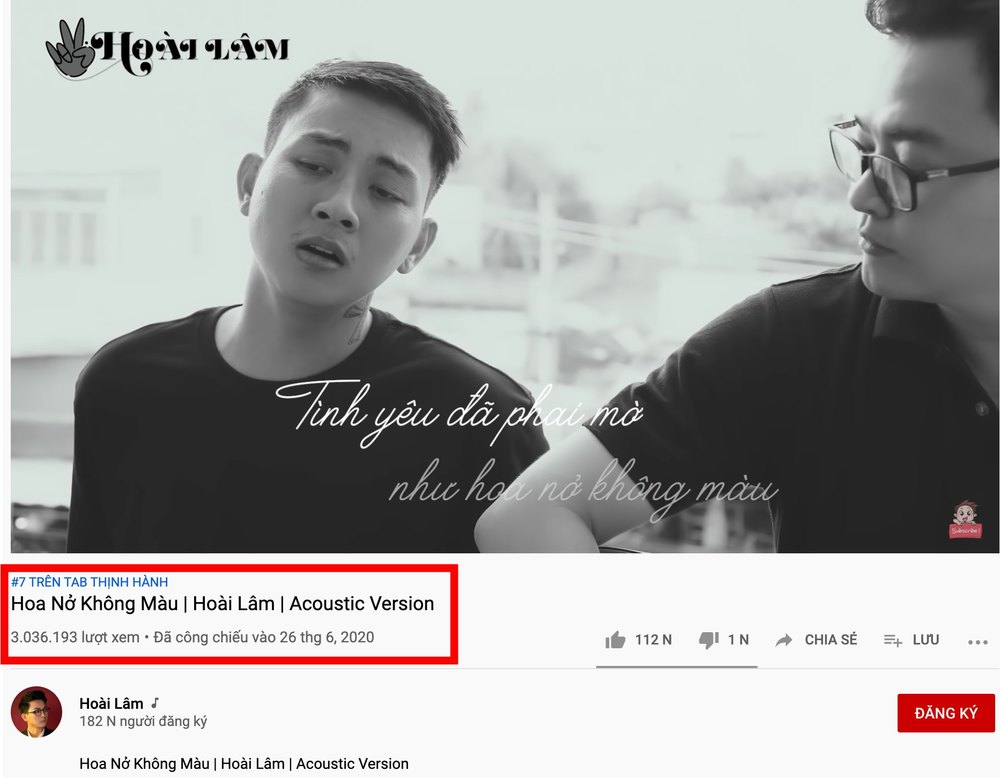  
Ca khúc mới của Hoài Lâm giữ vị trí #7 trên top trending YouTube với hơn 3 triệu lượt xem. Ảnh: Chụp màn hình