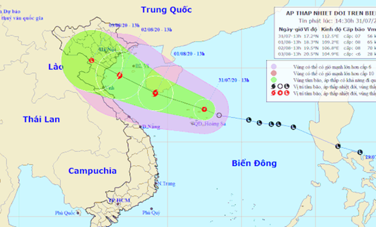  
Vị trí và hướng đi của áp thấp nhiệt đới (Ảnh: TTDBKTTVQG)