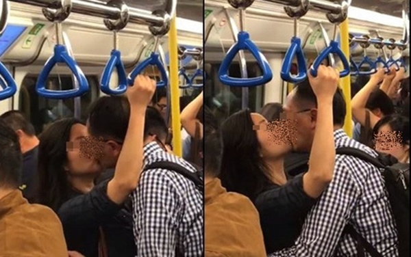  
Hình ảnh một cặp đôi vô tư "khóa môi" trên xe buýt mặc kệ người xung quanh. (Ảnh: FB N.A) 