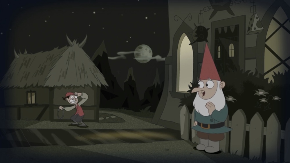 Doofenshmirtz bị bắt làm thần lùn canh giữ vườn tược trong đêm tối lạnh lẽo (Ảnh: Phineas and Ferb Wiki - Fandom)