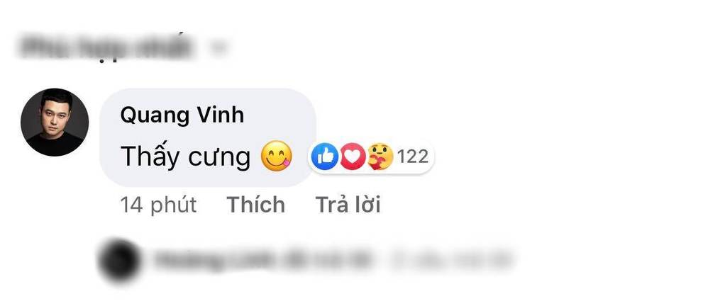  
Quang Vinh bình luận bên dưới bài đăng MV của Sơn Tùng, khen ngợi đàn em. Ảnh: Chụp màn hình