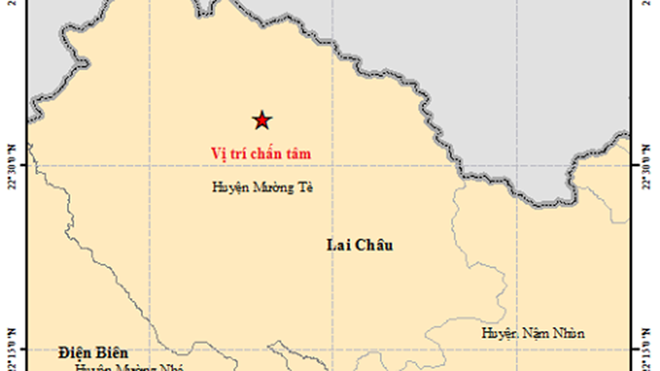  
Bản đồ chấn tâm động đất diễn ra ở Lai Châu. (Ảnh: Thanh Niên)