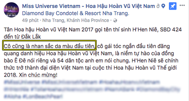  
Fanpage của Hoa hậu Hoàn vũ Việt Nam cũng từng gặp rắc rối tương tự vì cách dùng từ. Ảnh: Chụp màn hình