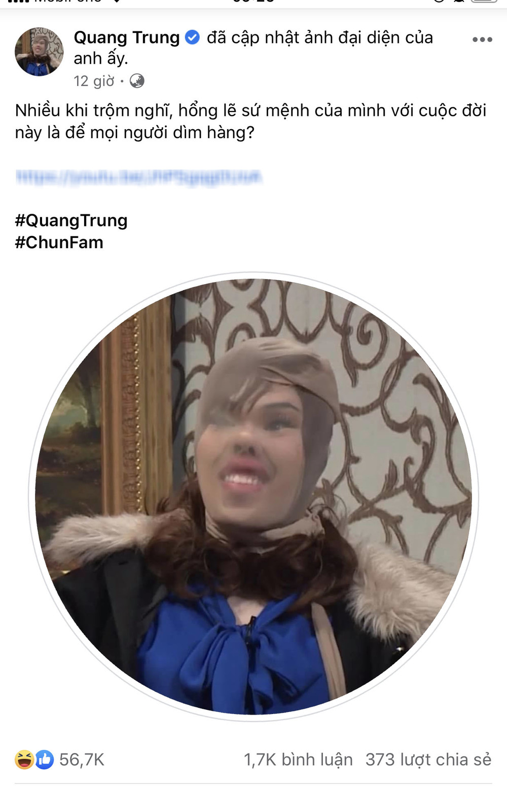  
Thay đổi ảnh đại diện, Quang Trung làm fan phấn khích khi cà khịa cả "gương mặt kì quặc" nổi tiếng thế giới. (Ảnh: Chụp màn hình)