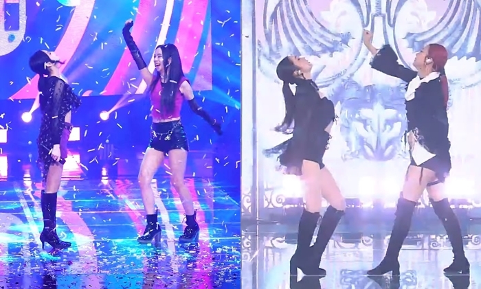 
Jisoo và Jennie diễn lại động tác vũ đạo Monster của Irene - Seulgi. Ảnh: Chụp màn hình