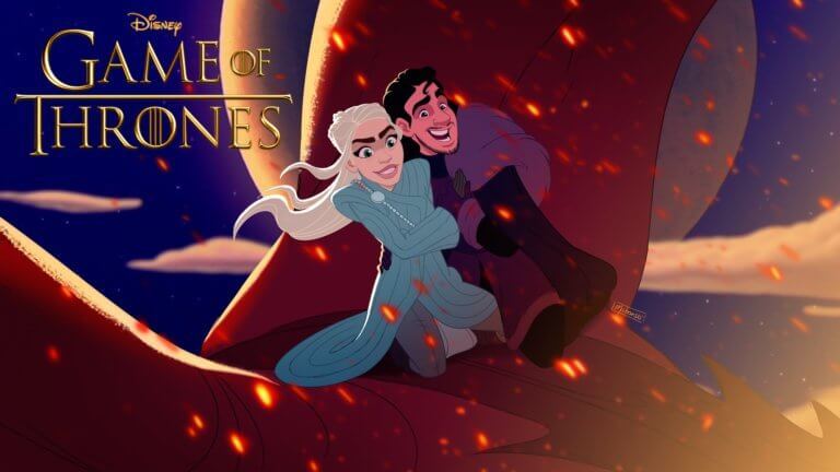  
Daenerys và Jon Snow bay lên bầu trời bằng tấm thảm thần kỳ như của Aladdin (Ảnh Combo Studio)