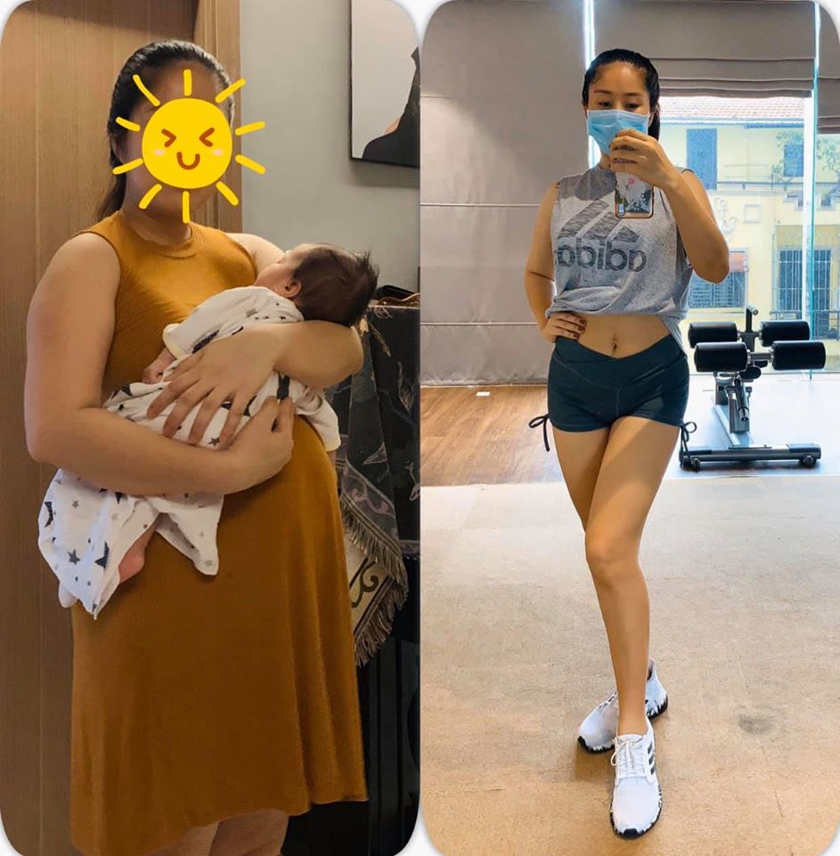  
Hình ảnh khi vừa sinh em bé và sau 9 tháng có sự khác biệt rõ ràng của Lê Phương. (Ảnh: FBNV)
