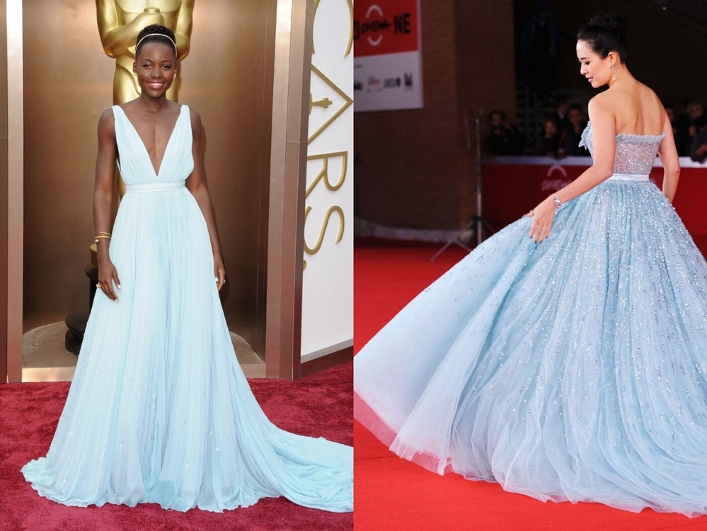  
Lupita Nyong'o (trái) và Chương Tử Di cũng đã "mượn váy" của Lọ Lem lên thảm đỏ (Ảnh: Daily Mail)