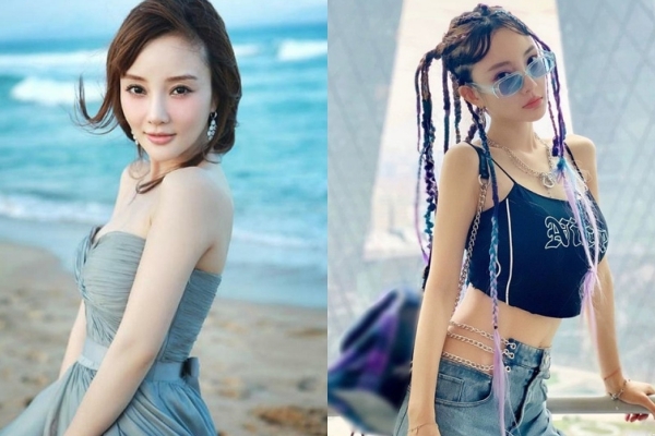  
Phong cách trái ngược của cô nàng lúc trước (ảnh trái) và sau ly hôn (ảnh phải). (Ảnh: Weibo)