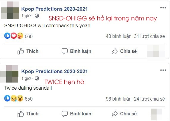  
Những dự đoán khác của tài khoản tiên tri Kpop. (Ảnh: Chụp màn hình).