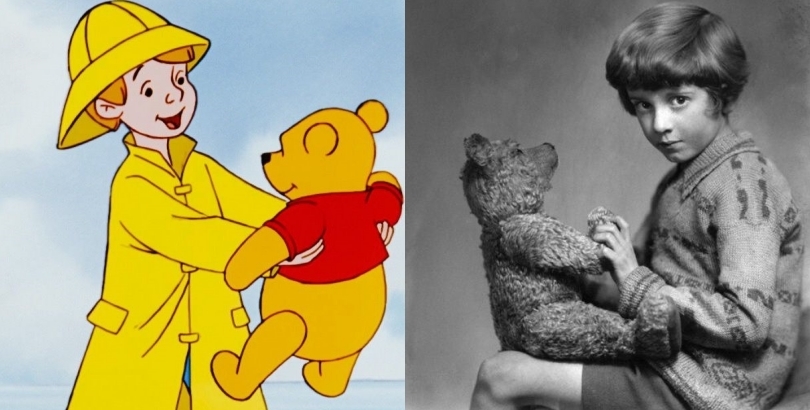  
Nguyên mẫu đời thật và nhân vật hoạt hình trong Winnie The Pooh (Ảnh: Pinterest)