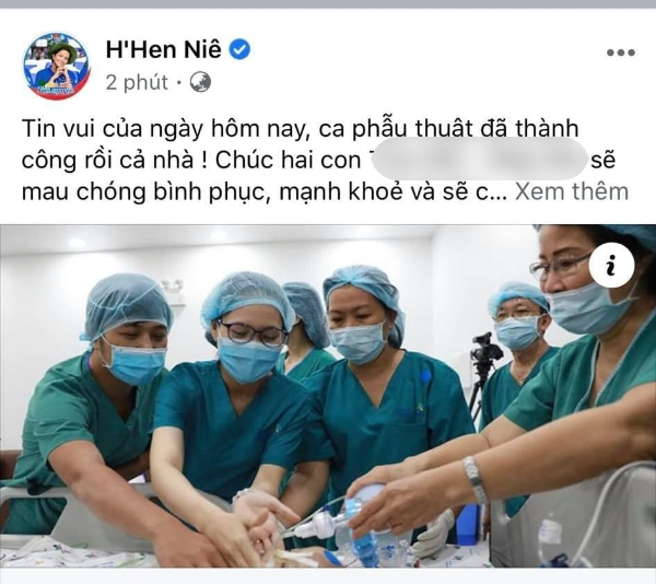  
H'Hen Niê gửi lời chúc mừng tới hai bé và cảm ơn bác sĩ đã thực hiện phẫu thuật. (Ảnh: Chụp màn hình)