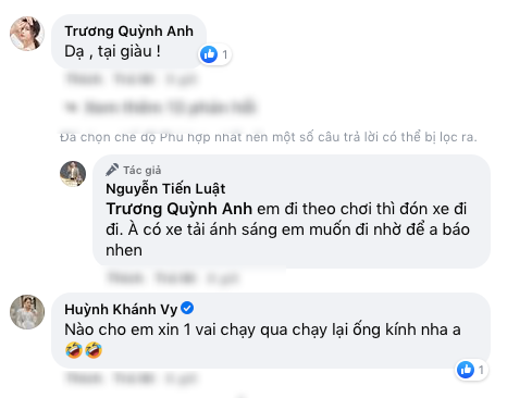  
Trương Quỳnh Anh, bạn gái Phan Mạnh Quỳnh bình luận dưới dòng chia sẻ cùa Tiến Luật