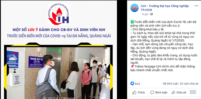  
Một thông báo về việc thực hiện công tác phòng dịch của trường Đại học Công nghiệp Thành phố Hồ Chí Minh. (Ảnh: Chụp màn hình).