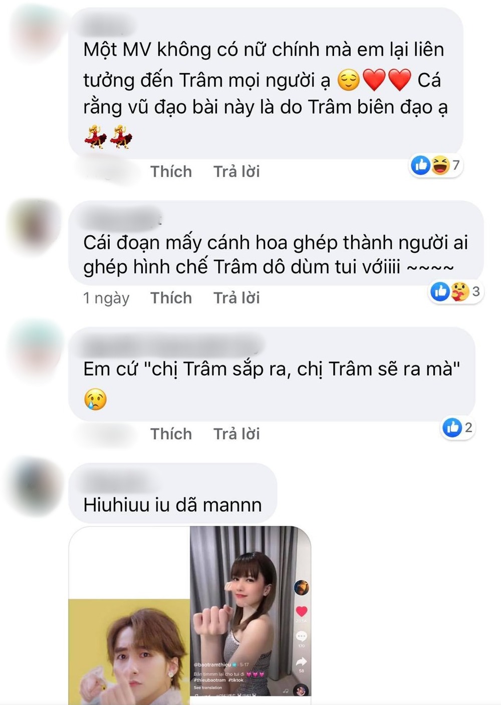  
Fan liên tục nhắc tên Thiều Bảo Trâm khi bàn luận về MV mới của Sơn Tùng M-TP (Ảnh chụp màn hình)