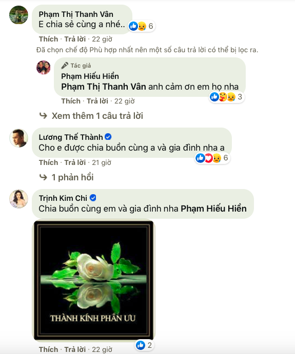  
Ốc Thanh Vân, Lương Thế Thành, Trịnh Kim Chi đồng cảm với Hiếu Hiền. (Ảnh: chụp màn hình)