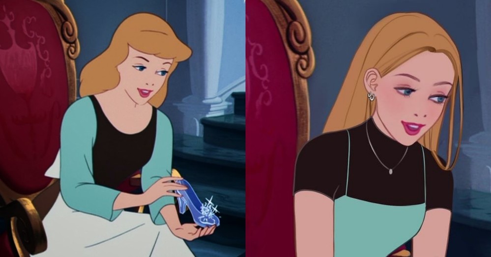  
Chút phấn mắt và đôi má hồng cùng mái tóc thẳng dài lại càng khiến Cinderella giống một người phụ nữ hiện đại. (Ảnh: @vanotyarts)