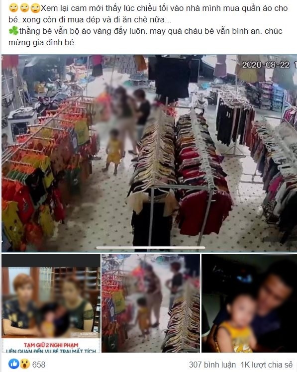  
Bài đăng trên mạng xã hội về việc cậu bé được cặp đôi nghi phạm bắt cóc đưa đi mua quần áo. (Ảnh: Chụp màn hình).
