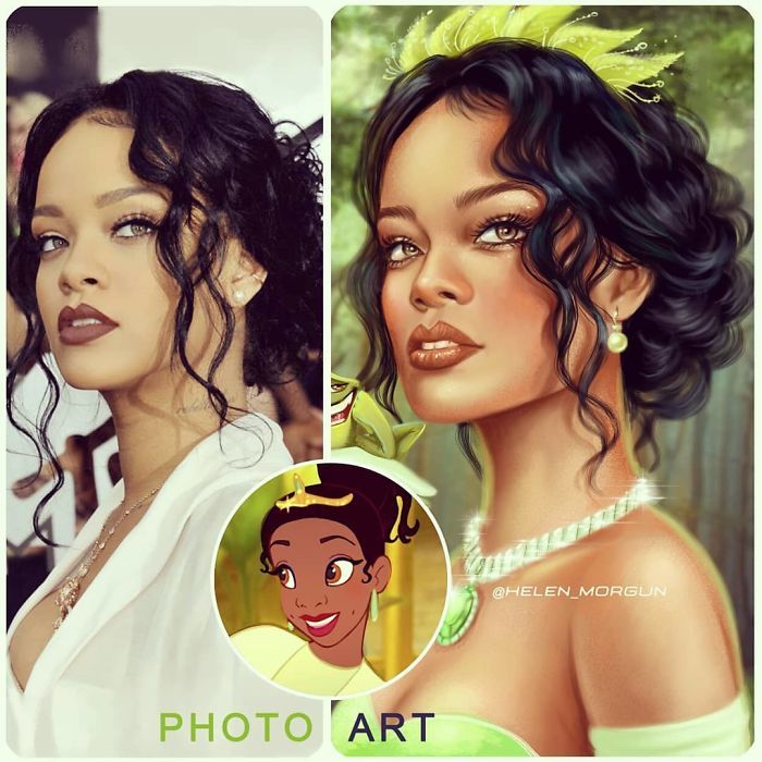  
Rihanna hóa thân thành Tiana trong Hoàng Tử Ếch (Ảnh: IG @helen_morgun​)