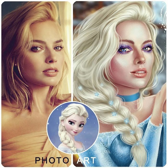  
Margot Robbie​ hóa Elsa cực xịn (Ảnh: IG @helen_morgun​)