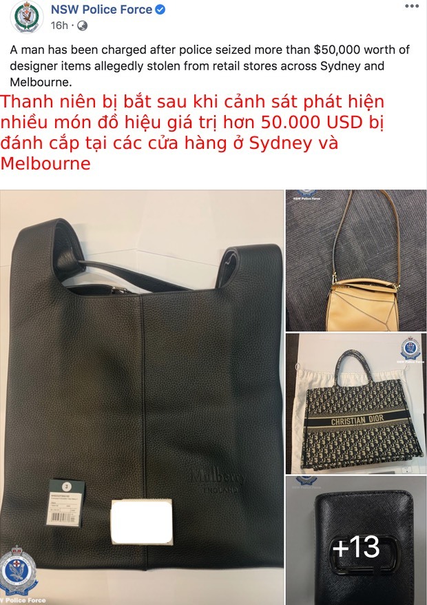  
 NSW Police Force cũng lên tiếng xác nhận về du học sinh người Việt bị bắt sau khi ăn trộm 3 chiếc túi xách hàng hiệu. (Ảnh: NSW Police) 