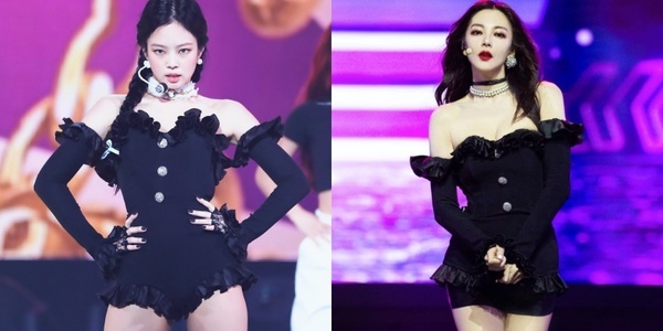 
Trương Vũ Kỳ và Jennie diện chung trang phục với vẻ ngoài hoàn toàn khác biệt. (Ảnh: Weibo).
