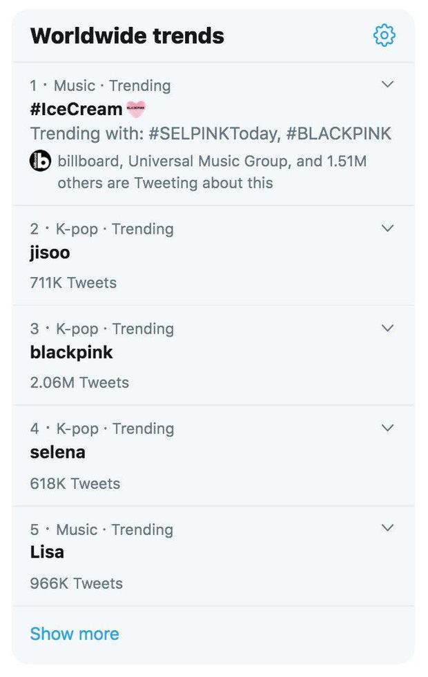 
Điều này khiến tên của cô nằm ngay top 2 trending toàn cầu chỉ sau BLACKPINK. Ảnh: Chụp màn hình