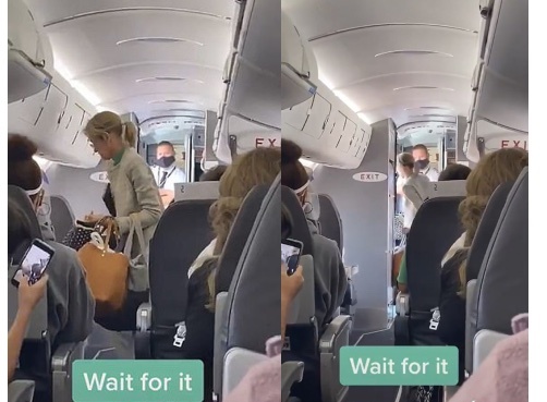  
Nữ hành khách bị buộc rời khỏi chuyến bay vì không đeo khẩu trang. (Ảnh: Twitter) 