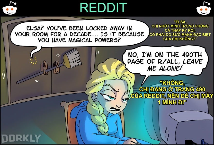  
Đừng làm phiền Elsa vì cô ấy đang bận chăm chú với Reddit rồi (Ảnh: JHallComics)