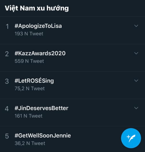 
Hashtag #ApologizeToLisa (Hãy xin lỗi Lisa) lên top 1 trending tại Việt Nam. Ảnh: Chụp màn hình