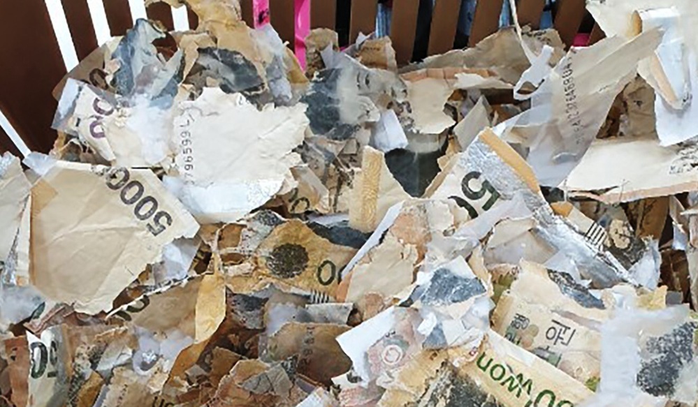  Những tờ tiền bị hư hỏng nặng do dùng máy giặt. (Ảnh minh họa: Reuters)