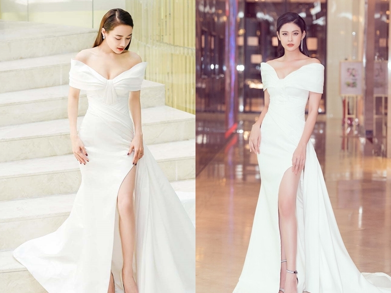  
Chiếc váy trắng mỹ nhân Chiếc lá cuốn bay yêu thích "lọt mắt xanh" của Nhã Phương và Trương Quỳnh Anh. (Ảnh: T.H)