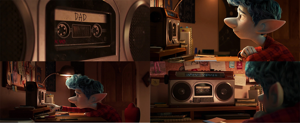  
Cảnh nhân Ian nghe đoạn băng giọng nói của cha, từ đó cậu khao khát tìm lại hình hài của cha (Ảnh Pixar)