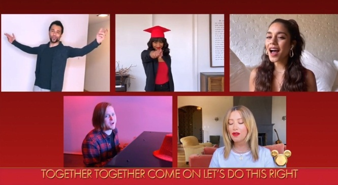 
Dàn sao của High School Musical mới đây đã "quy tụ" qua cuộc gọi video để hát lại ca khúc nhạc phim We're All In This Together. ​(Ảnh: Chụp màn hình)