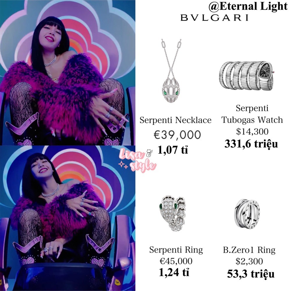  
Cô nàng cũng đeo trên người những món trang sức đến từ thương hiệu Bvlgari trị giá đến 1,07 tỷ đồng. (Ảnh: Eternal Light)