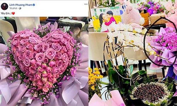 
Bó hoa TiTi đăng tải (trái) và bó hoa trong tiệc sinh nhật của Nhật Kim Anh (phải). (Ảnh: FBNV)